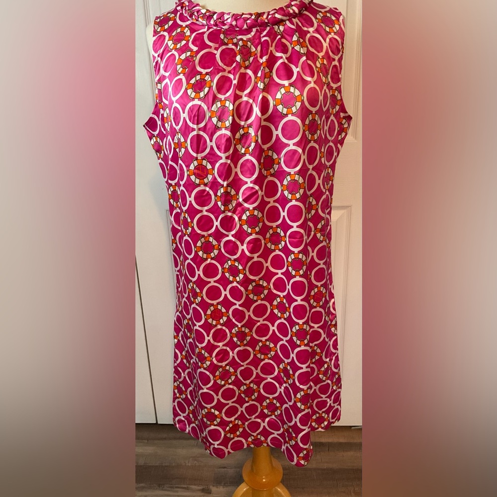Tracy Negoshian Pink Life‎ Preserver Satin Dress Large Beach Cruise
